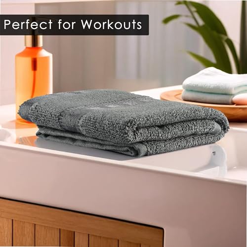 Urbane Home Pack of 2 Cotton Hand/Face Towels for Men & Women | Easily Washable | Workout Gym Napkins for Men | Pocket Towel - Grey & Green - Image 4