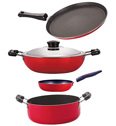 Nirlon Non Stick Coated Heat Resistance Pfoa Free Aluminium Kitchenware Gift Set of 4 Pieces (FT13_DKD(J)_CVG_CS24)