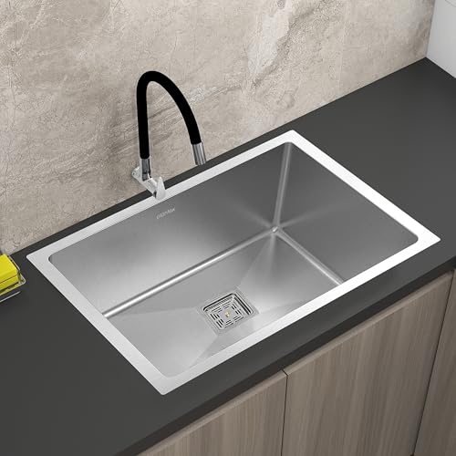 Plantex Premium Stainless Steel Sink for Kitchen/Kitchen Sink with 25 Years Warranty by Plantex/Single Bowl Sink with Square Coupling, Hose Pipes and Drain Rack (Silver Matt - 16x18x9 Inches)