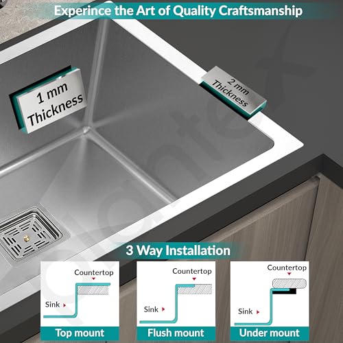 Plantex Premium Stainless Steel Sink for Kitchen/Kitchen Sink with 25 Years Warranty by Plantex/Single Bowl Sink with Square Coupling, Hose Pipes and Drain Rack (Silver Matt - 16x18x9 Inches) - Image 4