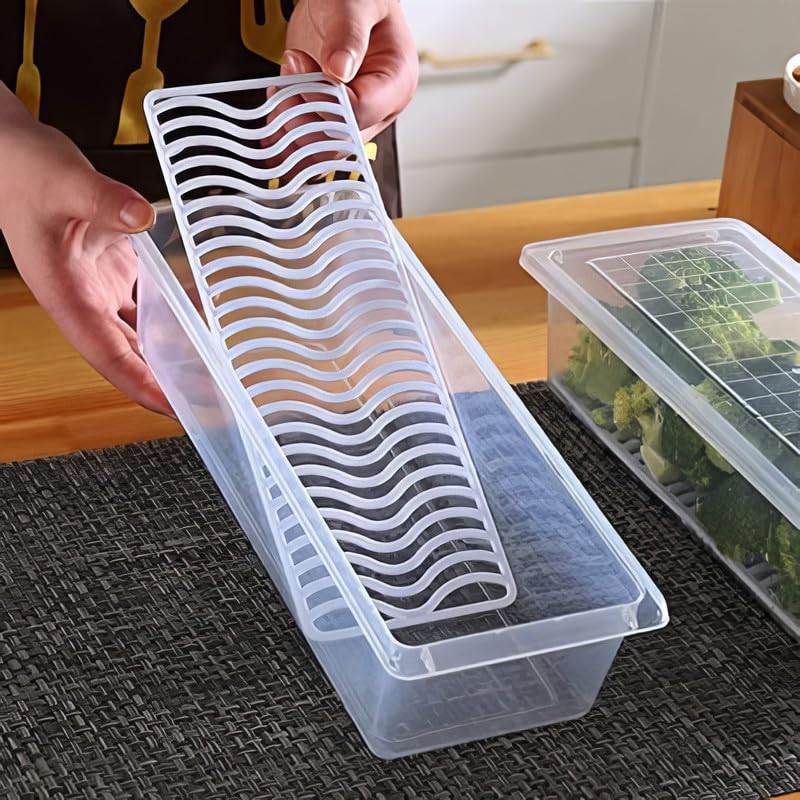 flymore Fridge Storage Boxes (Pack of 4), Fridge Organizer with Removable Drain Plate Fridge Storage Containers Keeps Fruits, Vegetables, Meat, Fish Fresh Longer 1500 ML Container Box - Image 4