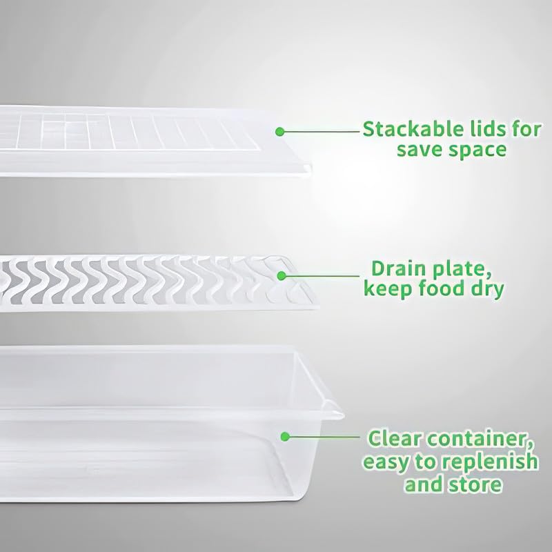 flymore Fridge Storage Boxes (Pack of 4), Fridge Organizer with Removable Drain Plate Fridge Storage Containers Keeps Fruits, Vegetables, Meat, Fish Fresh Longer 1500 ML Container Box - Image 5