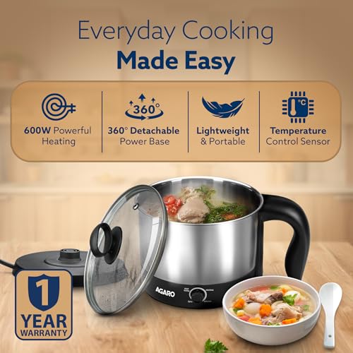 AGARO Esteem Electric Multipurpose Kettle 1.2L, 600W, with Stainless Steel Body, Egg Rack, Grill Rack, 3 Heating Modes & Rapid Boil Technology, Boiling Water, Tea, Coffee, Oats, Noodle, Soup, Black - Image 4