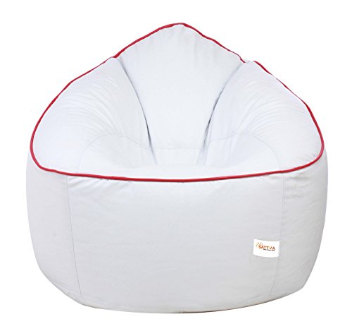 Sattva Combo Muddha Bean Bag Cover and Round Footstool Cover (Without Beans) - (White with Red Piping) - Image 2