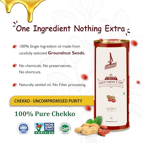 Chekko Cold Pressed Groundnut / Peanut Oil ( Virgin, Kachi Ghani, Chekku ) | 100% Natural, Pure & Wood Pressed (1L) for Cooking - Image 4