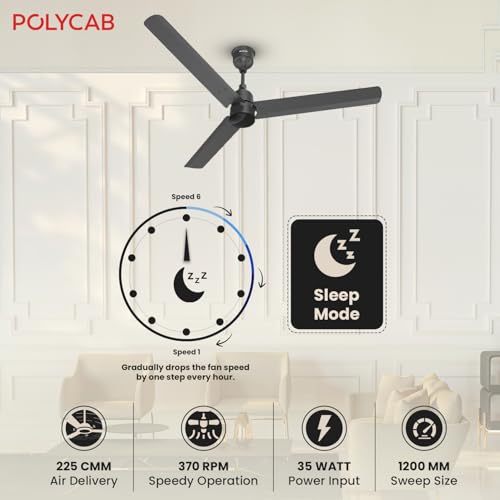 Polycab Wizzy Plus 1200mm 5-Star BLDC, Remote Ceiling fan for Living Room| 55% Energy Saving, 100% Copper, High Air Delivery, Free Installation | 3+1 yr Warranty【Matt Black】 - Image 7