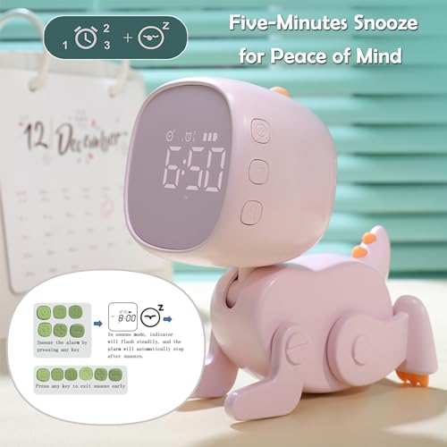 jomparis Digital Dynamic Dinosaur Bedroom Alarm Clock with Night Light Gift for Kids Boys Girls Students -Pink - Image 4