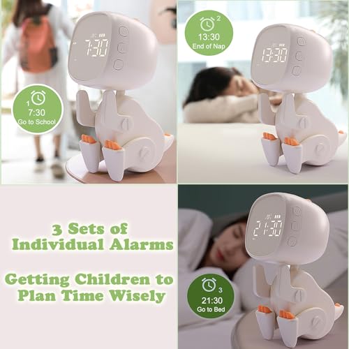 jomparis Digital Dynamic Dinosaur Bedroom Alarm Clock with Night Light Gift for Kids Boys Girls Students -Pink - Image 5