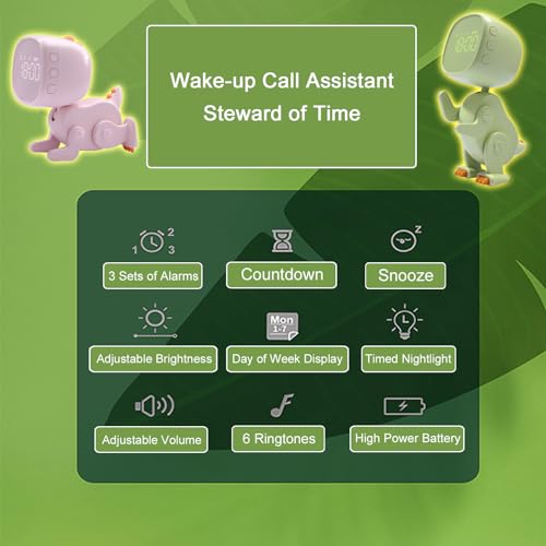 jomparis Digital Dynamic Dinosaur Bedroom Alarm Clock with Night Light Gift for Kids Boys Girls Students -Pink - Image 7