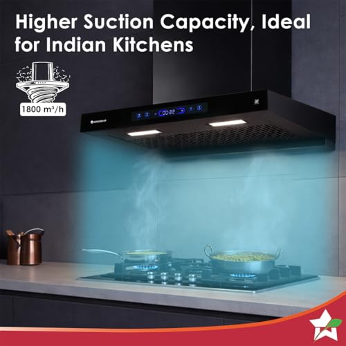 Wonderchef Ultra Sleek 60cm Filterless Auto-clean Kitchen Chimney with Oil Collector, BLDC Motor, Suction 1800 m3/hr, Motion Sensor + Touch Control, 15-Yr Warranty on Motor & 5-Yr Comprehensive, Black - Image 4