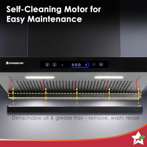 Wonderchef Ultra Sleek 60cm Filterless Auto-clean Kitchen Chimney with Oil Collector, BLDC Motor, Suction 1800 m3/hr, Motion Sensor + Touch Control, 15-Yr Warranty on Motor & 5-Yr Comprehensive, Black - Image 6