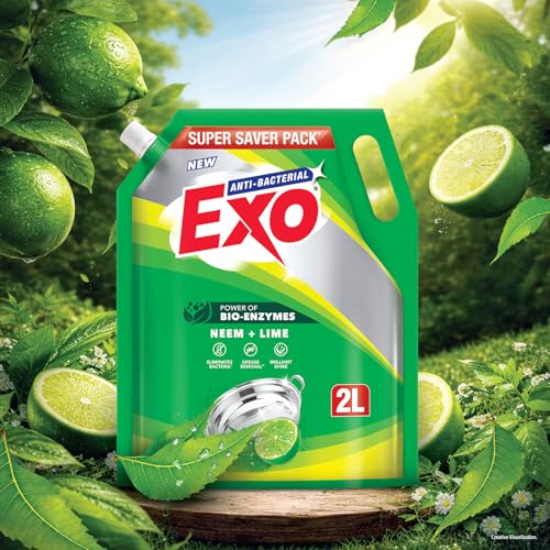 Exo Dishwash Liquid Refill Pack | Neem & Lime | Tough Grease Removal for Utensils | Anti-Bacterial Dishwashing Liquid | Bio-Enzyme Liquid Dishwash | No Residue Cleaning - 2L - Image 4