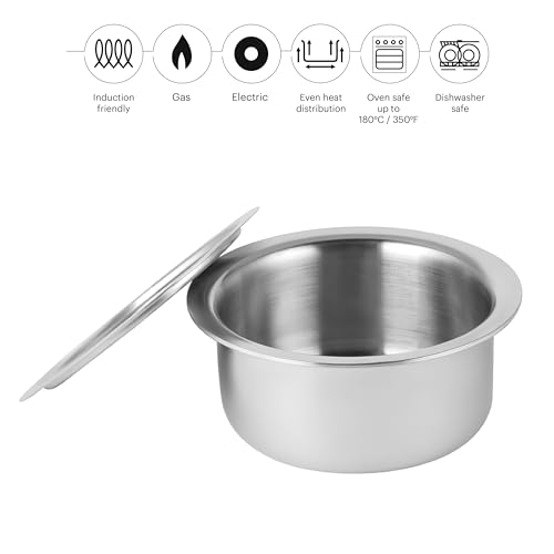 Cello Tri-Ply 14 cm Stainless Steel Cookware Tope with Lid 1 LTR | Tri-Ply Bottom Tope with SS Lid | Induction and Gas Stove Friendly | Dishwasher Safe | Silver - Image 2