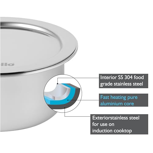 Cello Tri-Ply 14 cm Stainless Steel Cookware Tope with Lid 1 LTR | Tri-Ply Bottom Tope with SS Lid | Induction and Gas Stove Friendly | Dishwasher Safe | Silver - Image 3