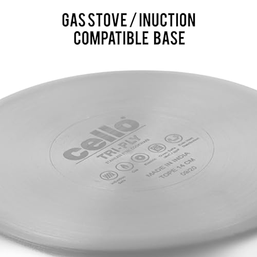 Cello Tri-Ply 14 cm Stainless Steel Cookware Tope with Lid 1 LTR | Tri-Ply Bottom Tope with SS Lid | Induction and Gas Stove Friendly | Dishwasher Safe | Silver - Image 4