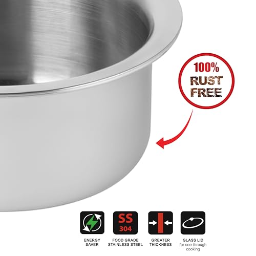 Cello Tri-Ply 14 cm Stainless Steel Cookware Tope with Lid 1 LTR | Tri-Ply Bottom Tope with SS Lid | Induction and Gas Stove Friendly | Dishwasher Safe | Silver - Image 5