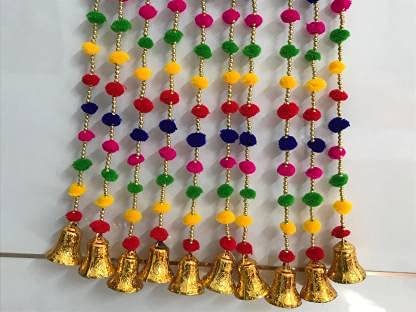 ARCHIES Artificial Flower Marygold Garland (Multicolor, Pack of-2,Length-30 cm,Breadth-8 cm, Number of Bell-2,11 Pompom in Each Garland Pack of 2 Pcs) Wall Hanging for Home Decor, Diwali, Pooja - Image 4
