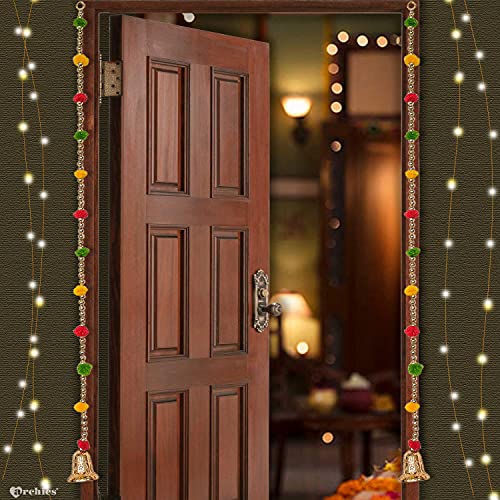ARCHIES Artificial Flower Marygold Garland (Multicolor, Pack of-2,Length-30 cm,Breadth-8 cm, Number of Bell-2,11 Pompom in Each Garland Pack of 2 Pcs) Wall Hanging for Home Decor, Diwali, Pooja - Image 5