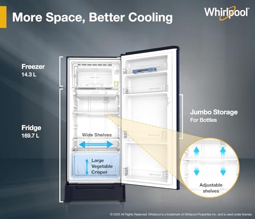 Whirlpool 184 L 5 Star Direct-Cool Single Door Refrigerator with Intellisense Inverter Compressor (205 WDE ROY 5S Inv SAPPHIRE SPRING-Y, Blue, 2026 Model) - Image 6