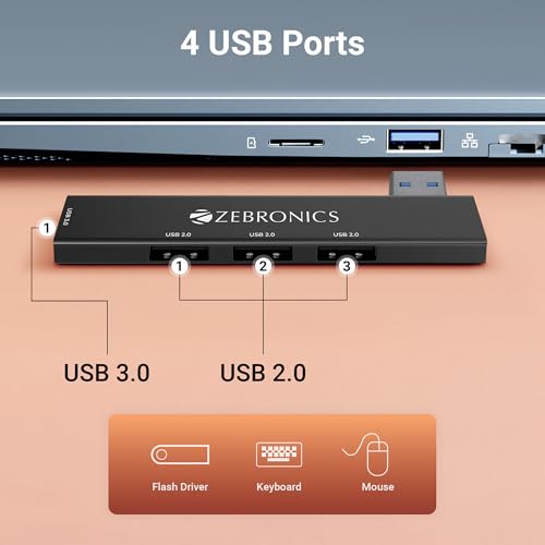 ZEBRONICS 210HB, 4 in 1 USB Hub, USB 3.0, 4 USB Ports, Speeds Upto 5 Gbps, Metal Body, for Mac | Laptops - Image 3