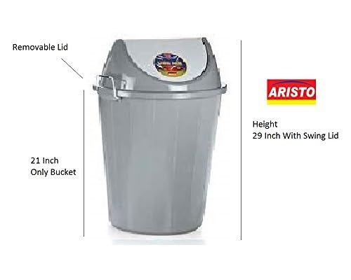 ARISTO Swing Lid Dustbin with Metal Side Handle 60 LTR Grey//Grey (COMBO) - Image 3