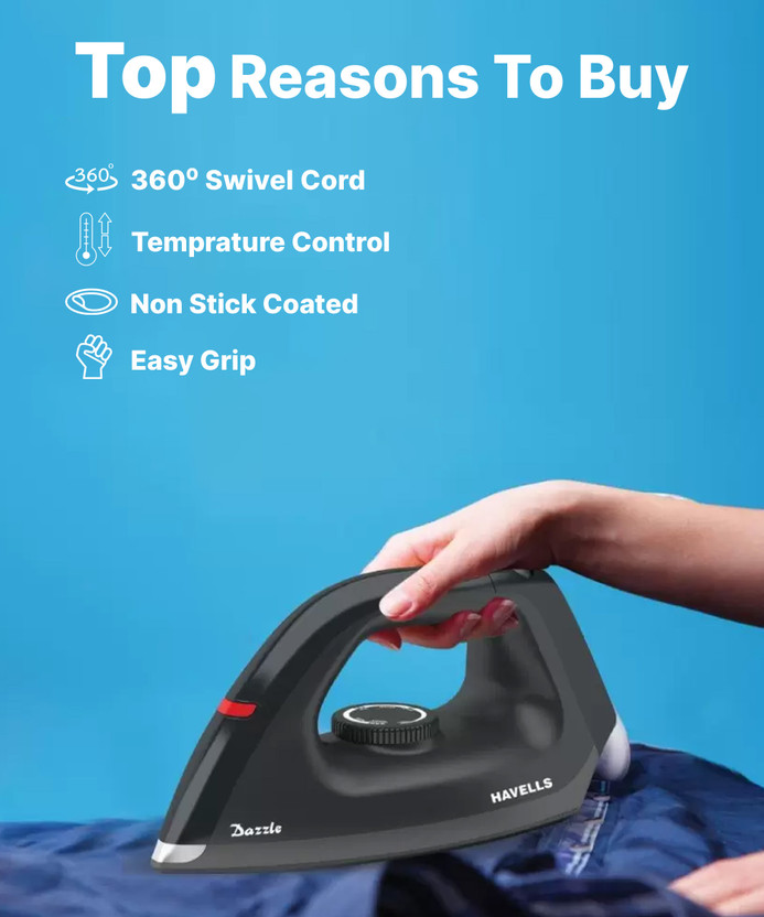 HAVELLS Dazzle 1100 W Dry Iron (Black) - Image 3