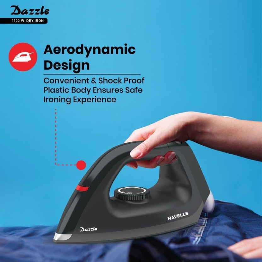 HAVELLS Dazzle 1100 W Dry Iron (Black) - Image 5