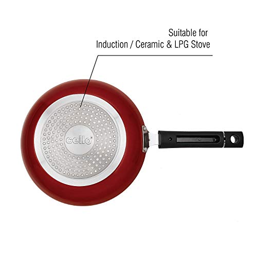 Cello Non Stick Induction Base Aluminium Taper Pan, Red - Image 6