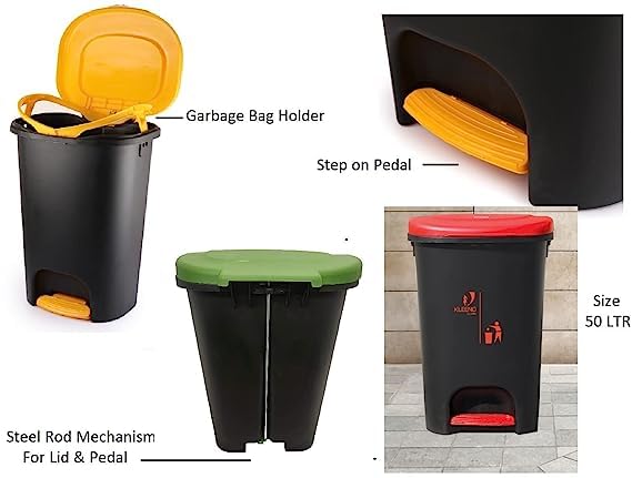 Cello Plastic Step-On Pedal Garbage Dustbin (50 L, red/red) - Image 7