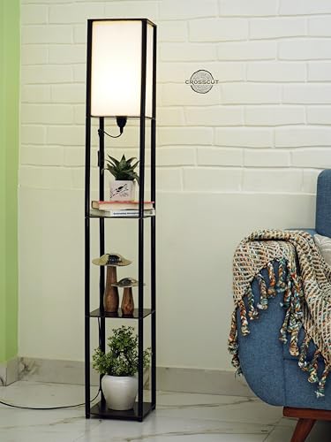 Crosscut Furniture Tower Floor Lamp with Shelf (Cotton White, led)