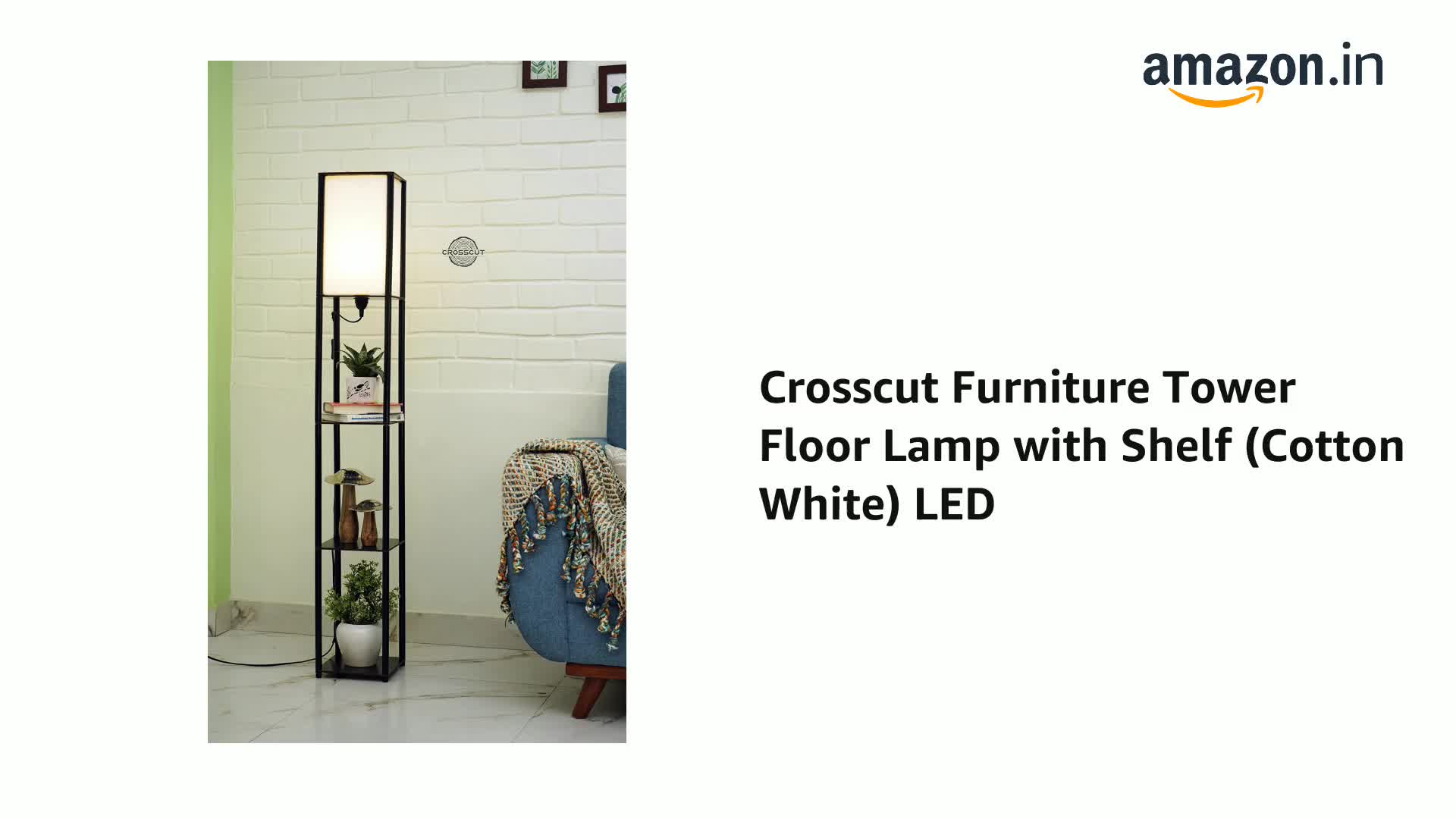 Crosscut Furniture Tower Floor Lamp with Shelf (Cotton White, led) - Image 2
