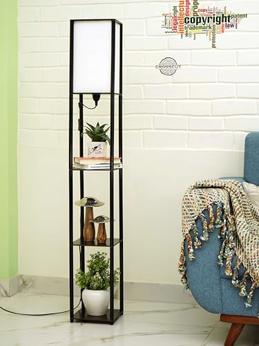 Crosscut Furniture Tower Floor Lamp with Shelf (Cotton White, led) - Image 3