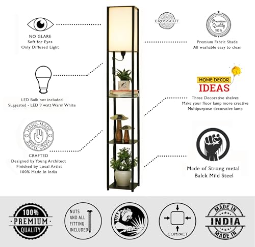 Crosscut Furniture Tower Floor Lamp with Shelf (Cotton White, led) - Image 6