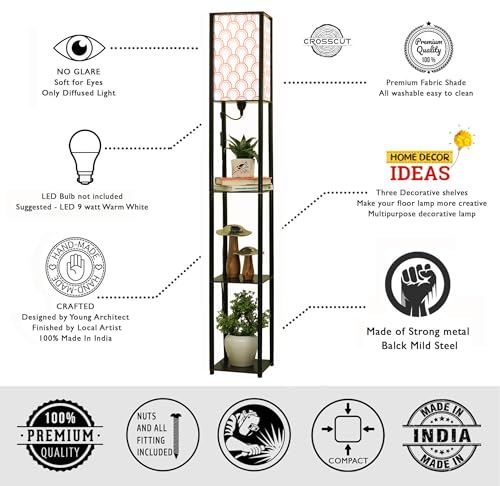 Crosscut Furniture Tower Floor Lamp with Printed Shade (Happy Hills) - Image 5
