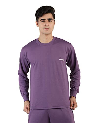 CHKOKKO Men's Terry Cotton Loose Fit Full Sleeves Regular Fit T-Shirt