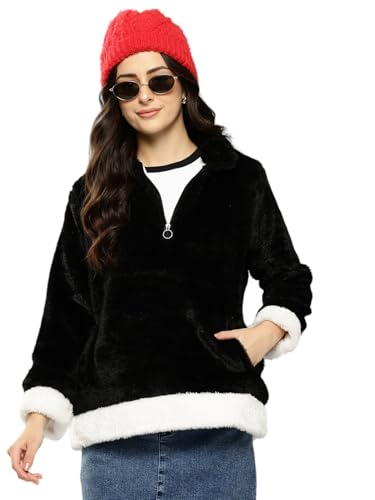 Aarika Womens Winter Wear White-Pink Colour Solid Fur Sweat Shirt