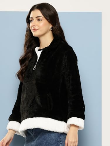 Aarika Womens Winter Wear White-Pink Colour Solid Fur Sweat Shirt - Image 3