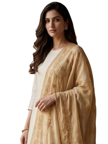 DUPATTA BAZAAR Women's Beige Embroidered Chiffon Dupatta - Image 3