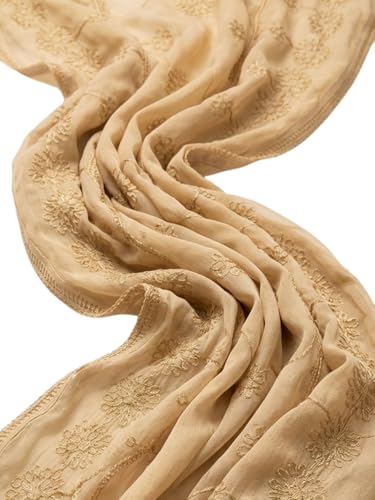 DUPATTA BAZAAR Women's Beige Embroidered Chiffon Dupatta - Image 4