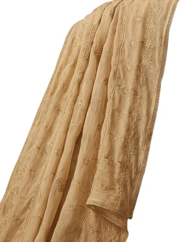 DUPATTA BAZAAR Women's Beige Embroidered Chiffon Dupatta - Image 5