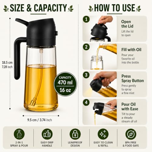 2-in-1 500ml Glass Oil Dispenser
