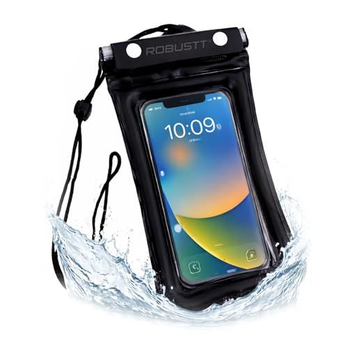 Robustt Floating Waterproof Mobile Pouch with Neck Lanyard | Air Cushion Float Protection & Touch Screen Compatible | Fits Smartphones Upto 7 Inch | Triple Seal Waterproof Cover for Beach, Rain, Pool