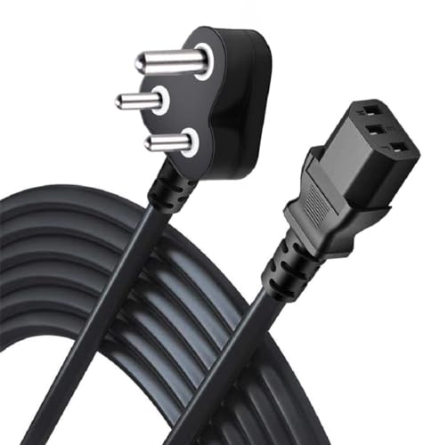 1.5M Power Cable Cord, India Plug IEC Computer Mains Power Cable Cord, 3 Pin Cable Cord Compatible for PC, Desktop, Monitor, Printer, Power Supply and TV - Black (1.5Meter, Pack of 1)