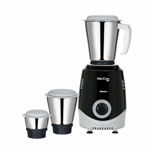 McCoy Mixer Grinder | Grind X1 500W with 3 SS jars | Longer life Universal Hybrid Motor | ABS Body | Uniform Grinding | Black & Grey