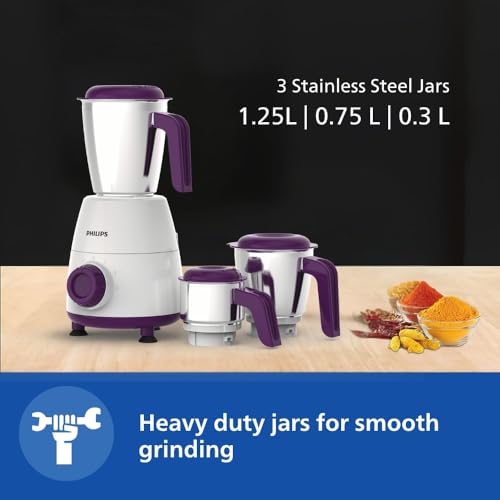 PHILIPS HL7505 500W Mixer Grinder (White and Purple) - Image 6