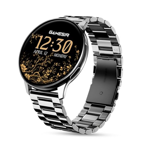 GameSir Active 2 Smart Watch AMOLED Display 1.3" Screen, 360 * 360 Resolution, IP68 Waterproof with Multiple Watch Faces Bluetooth Calling Metal Chain Round Dial Smartwatch for Men & Women (Black)