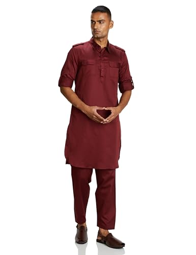 Amazon Brand - Symbol Men's Cotton Solid Kurta Pyjama Set