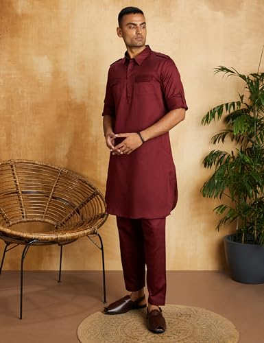 Amazon Brand - Symbol Men's Cotton Solid Kurta Pyjama Set - Image 3