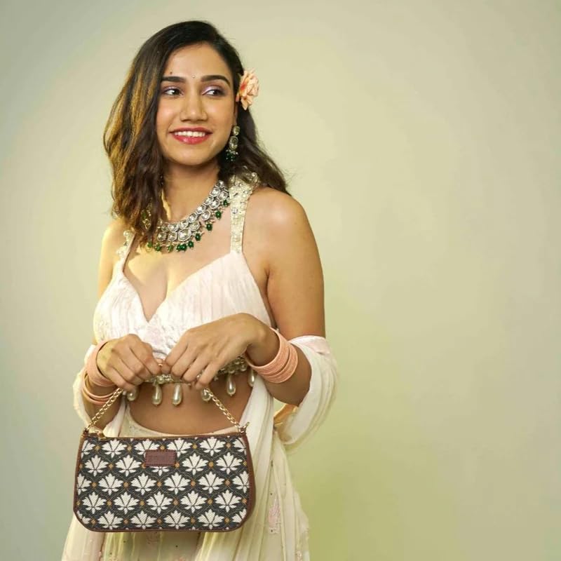 ZOUK Baguette Bag | Crossbody Bags for Women | Women's Handbags | Stylish Sling Bag for Woman | Vegan Leather Evening Bag | Travel & Office Use | Purse and Wallet | Bidri Kaiser Print - Image 2