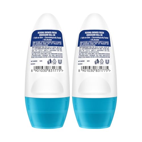 Rexona for Female Shower Fresh Underarm Roll On Deodorant + Antiperspirant With Glycerine, Removes Odour, Even Skin Tone,Keeps Skin Fresh & Clean, Alcohol Free, 50 Ml (Pack Of 2) - Image 3